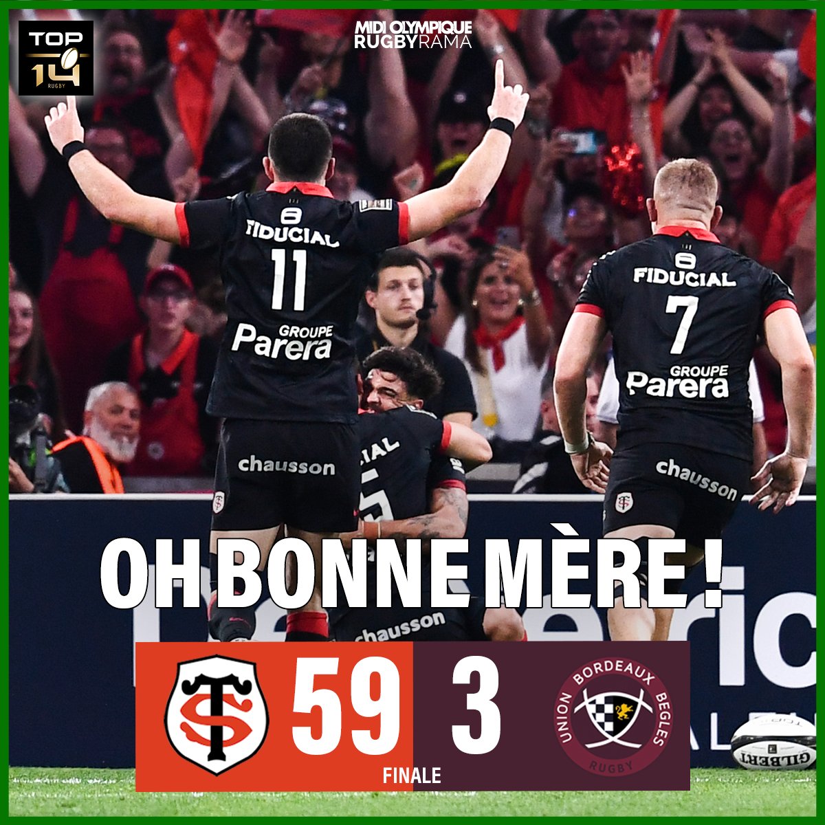 RugbyramaFR's tweet photo. À Marseille, les Toulousains ont écrasé l'UBB 54-3 et remportent leur 23ème Brennus !

#STUBB https://t.co/mKziwlzFus