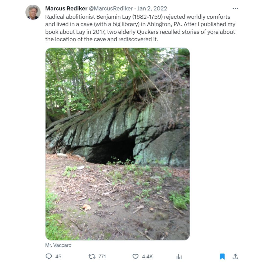QuakerPodcast's tweet photo. Field trip! If you want to visit the cave yourself, the local historical commission has made a map: https://t.co/JKujMXogWQ 

#BenjaminLay #Abington #AbingtonPA #PA #Pennsylvania #PAHistory #Quaker #QuakerHistory #Simplicity https://t.co/2CQ8LLlNhU