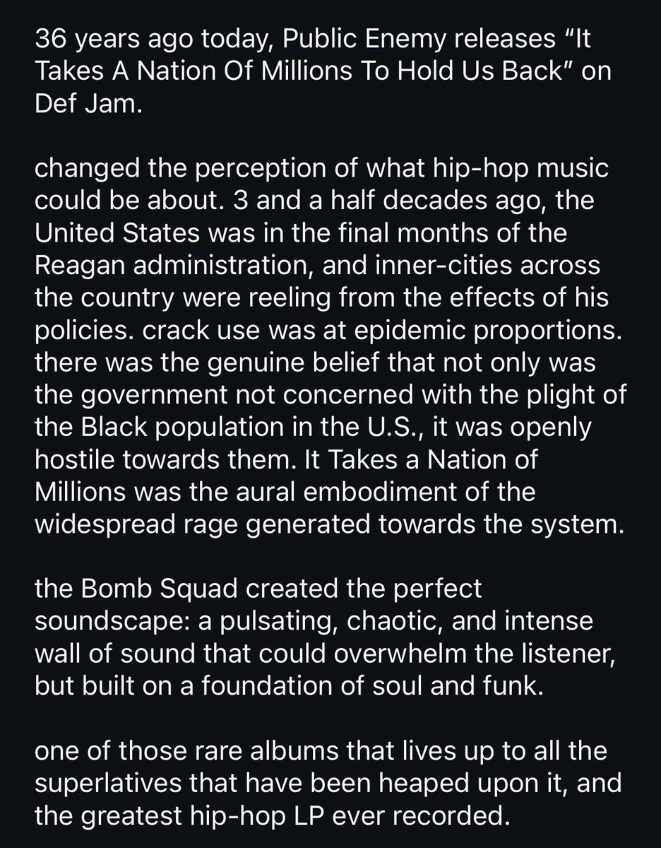 vinnie_paz's tweet image. 36 years ago today, Public Enemy releases “It Takes A Nation Of Millions To Hold Us Back” on Def Jam.