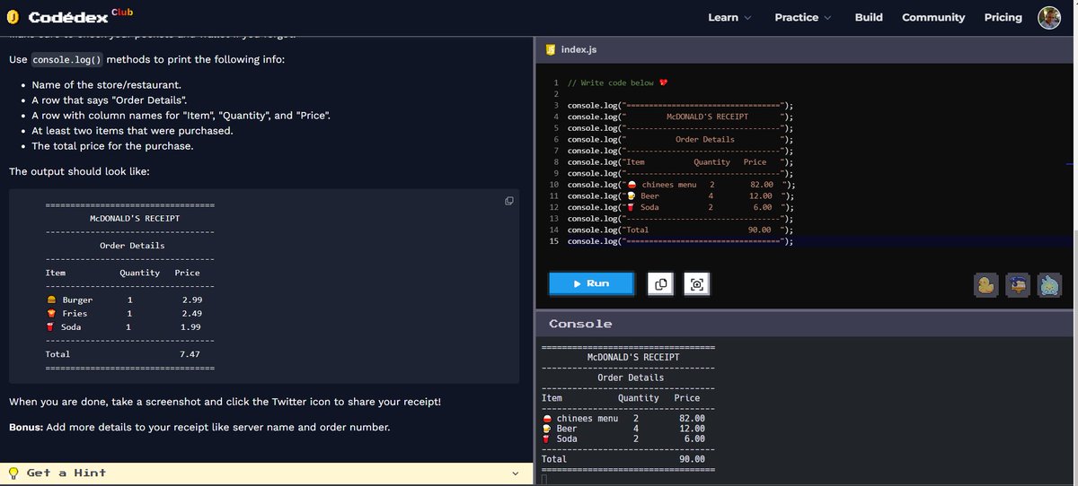 MartKuik's tweet photo. Receipt 🧾 #CodedexReceipt @codedex_io
Started with JavaScript. https://t.co/1MuLUYVpoZ