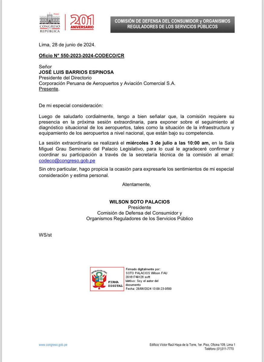 Convocamos al Presidente de <a href="/CORPACOFICIAL/">CORPAC S.A. OFICIAL</a> a una sesión extraordinaria para abordar la situación de infraestructura y equipamiento en nuestros aeropuertos, crucial tras los recientes eventos en el aeropuerto de  #Tarapoto, que han afectado a muchos usuarios de este servicio.