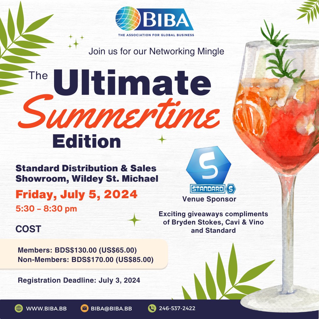 Start your summer the right way at our BIBA Networking Mingle in collaboration with Standard Distributors! #allinclusive #prizesandsurprises

biba.bb/?event=biba-ne…