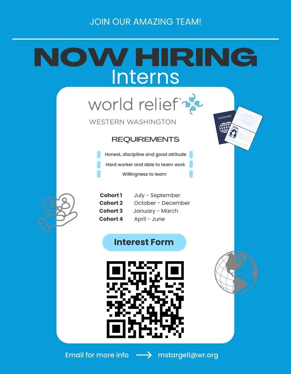 SPREAD THE WORD! World Relief Western Washington has paid and unpaid internships at all three of our offices! 

Please share to anyone that you think would enjoy and benefit from the opportunity to grow in experience, build their resume, and learn more!

lnkd.in/gP44yCnr