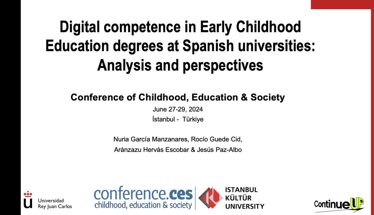Diving into the future of teaching at 🇹🇷#ConferenceCES! 🇪🇸🇭🇷 #ContinueUP <a href="/Erasmus_Project/">Erasmus+ Projects</a> members share their research on “digital competence in early childhood #ITE degrees in Spain” and beyond.
➡️ Explore the project details: bit.ly/ContinueUP