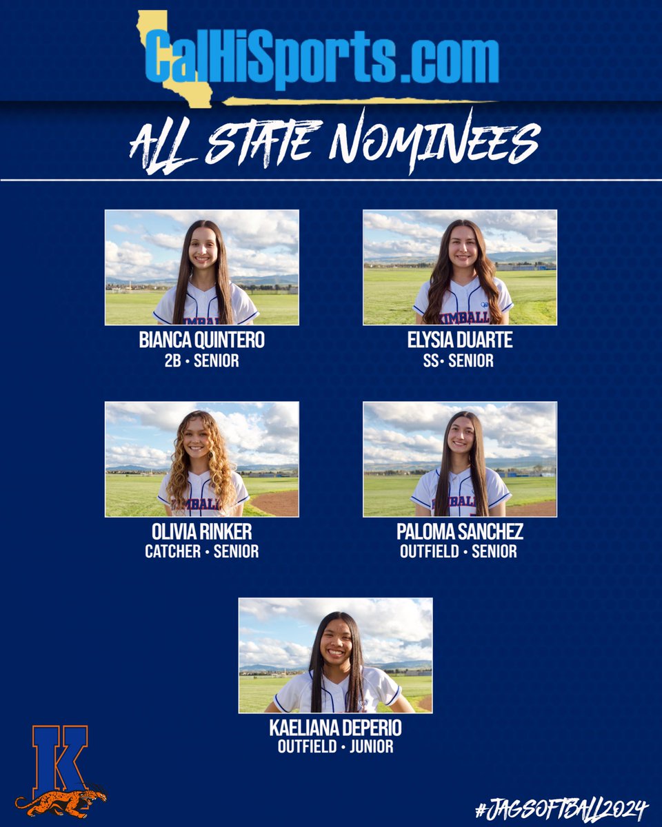 KimballSoftball's tweet photo. Congratulations to the following Kimball softball girls for being selected by CalHiSprts for their All State Nomination List. @CalHiSports @B_Quintero2024 @EDuarte2024 @KaelianaDePerio https://t.co/ZErcFoCEe4