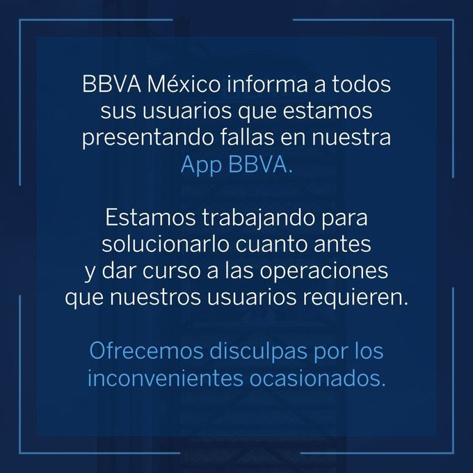 amdigitalhgo's tweet photo. ¡Y en quincena!
Usuarios del banco #BBVA reportan la caída de la aplicación hace unos momentos.
#NoSistema #NoApp #Banco https://t.co/yB9nsUFbWW