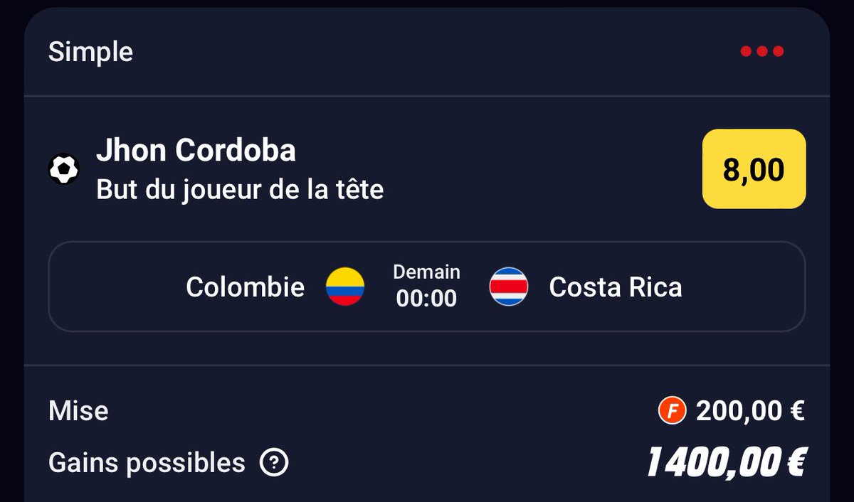 JOHNN CÓRDOBA coup de tête 

100€ parmis mes abonnés qui ont RT / Like si il marque
