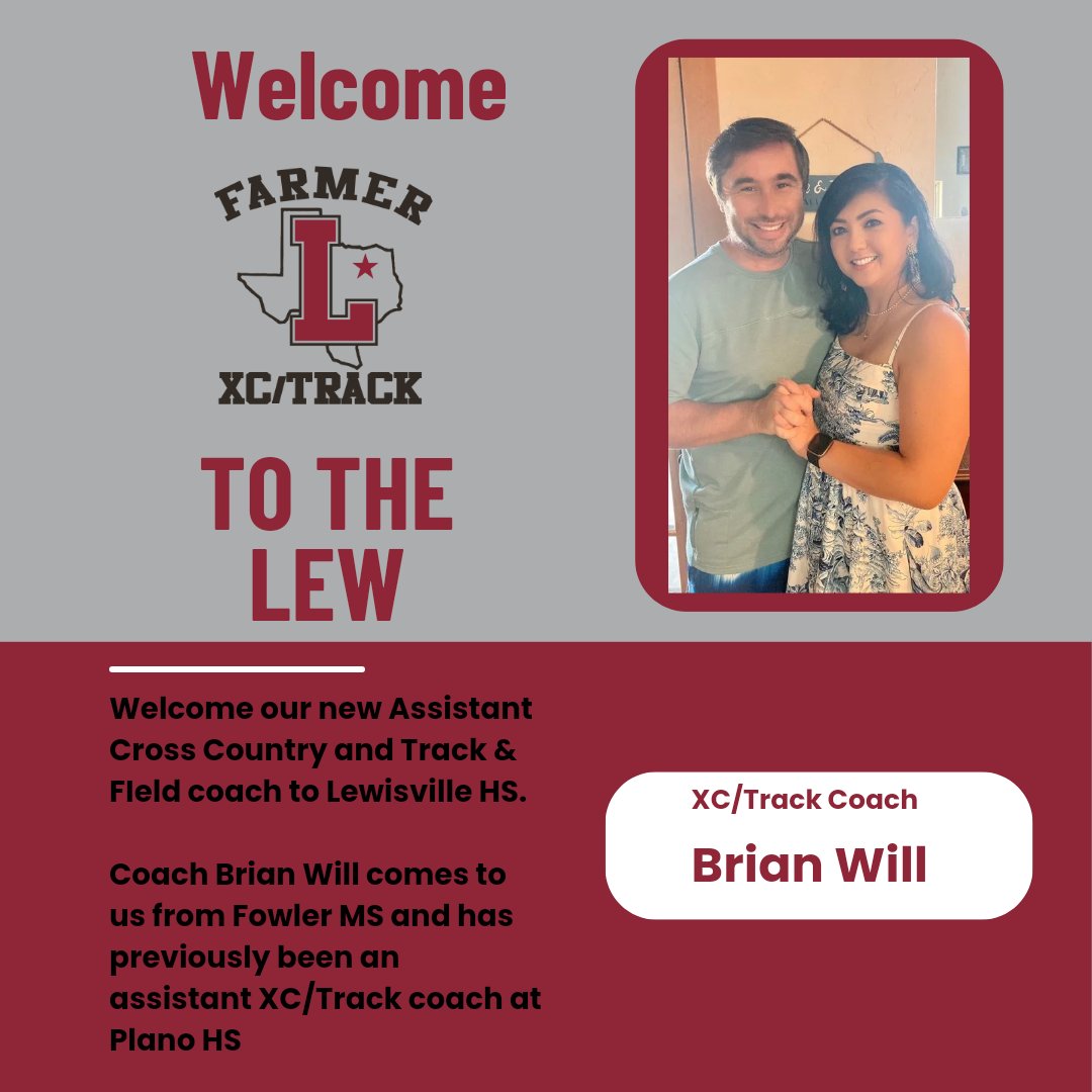 Welcome our new assistant XC/Track to Lewisville HS Coach Brian Will. We are excited to have him here to help build our program up. 
#farmerpride #farmerstrong #TheLew