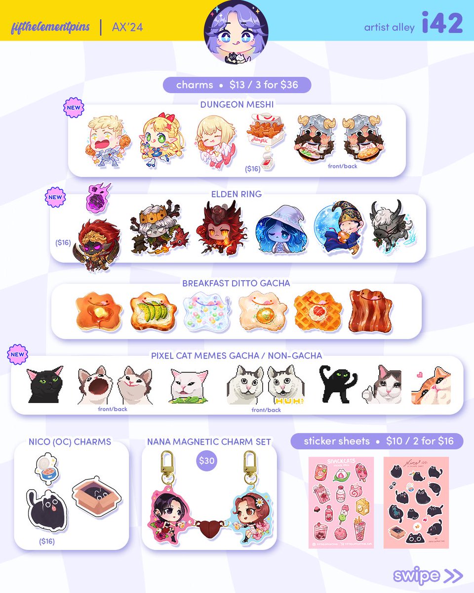 5thElementPins's tweet photo. ✨ Ta-daaa 🙌🏻 my Anime Expo 2024 Catalogue is here!
📍Come find me at Artist Alley Table i42!

Hope you enjoy perusing my wares 🥹👉🏻👈🏻💕 See you guys there!

(1/2)
#axartistalley #ax2024 #animeexpo2024 #axcatalogue #ax2024catalog #axartistalley2024 #fifthelementpins https://t.co/4HpxE0AcIR
