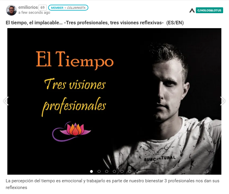 El tiempo, el implacable… -Tres profesionales, tres visiones reflexivas-  (ES/EN) en #Hive 
peakd.com/hive-131951/@e…
#Spanish #mentalhealth #LifeLessons