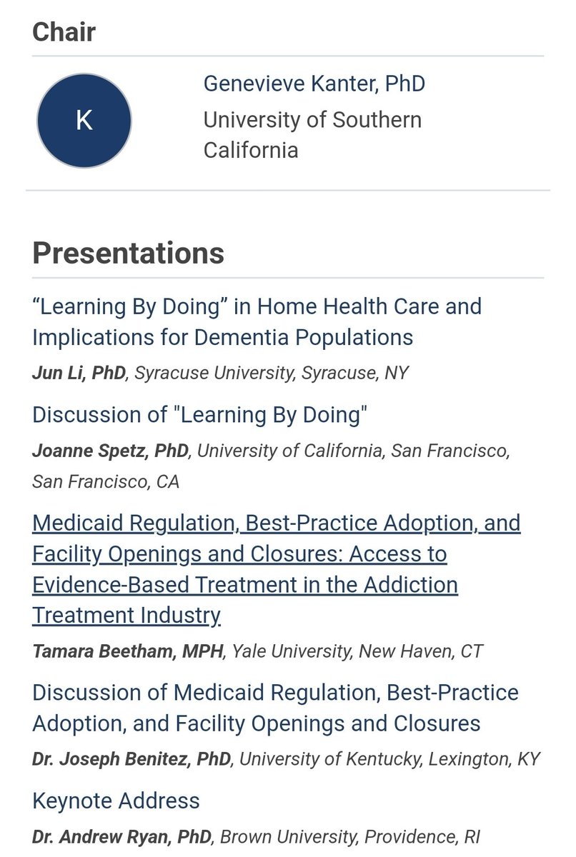 Kevin Griffith (@assumenormality) on Twitter photo Hello #ARM24 attendees! Come check the Health Economics Interest Group session tomorrow (Saturday) 1230-145pm!
Two great presentations (@_JunLi_ + <a href="/tamarabeetham/">Tamara Beetham, MPH</a>) and discussants (<a href="/JoanneSpetz/">Joanne Spetz</a> + <a href="/j_a_benitez/">Joe Benitez</a>) w/ a keynote by <a href="/Andy_Ryan_dydx/">Andrew Ryan</a> Hello #ARM24 attendees! Come check the Health Economics Interest Group session tomorrow (Saturday) 1230-145pm!
Two great presentations (@_JunLi_ + <a href="/tamarabeetham/">Tamara Beetham, MPH</a>) and discussants (<a href="/JoanneSpetz/">Joanne Spetz</a> + <a href="/j_a_benitez/">Joe Benitez</a>) w/ a keynote by <a href="/Andy_Ryan_dydx/">Andrew Ryan</a>
