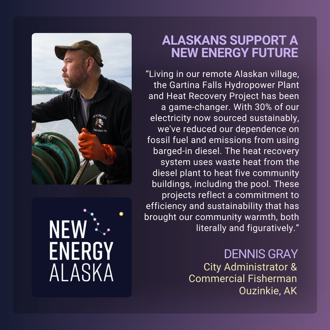 NewEnergyAlaska's tweet photo. Many Alaskans like Dennis Gray have seen how renewable energy can be a game changer, especially for remote communities dependent on expensive, volatile energy sources like diesel fuel. Dennis is one of many who support energy diversification in our state. See what Alaskans are saying at https://t.co/AwhAyHfaGG