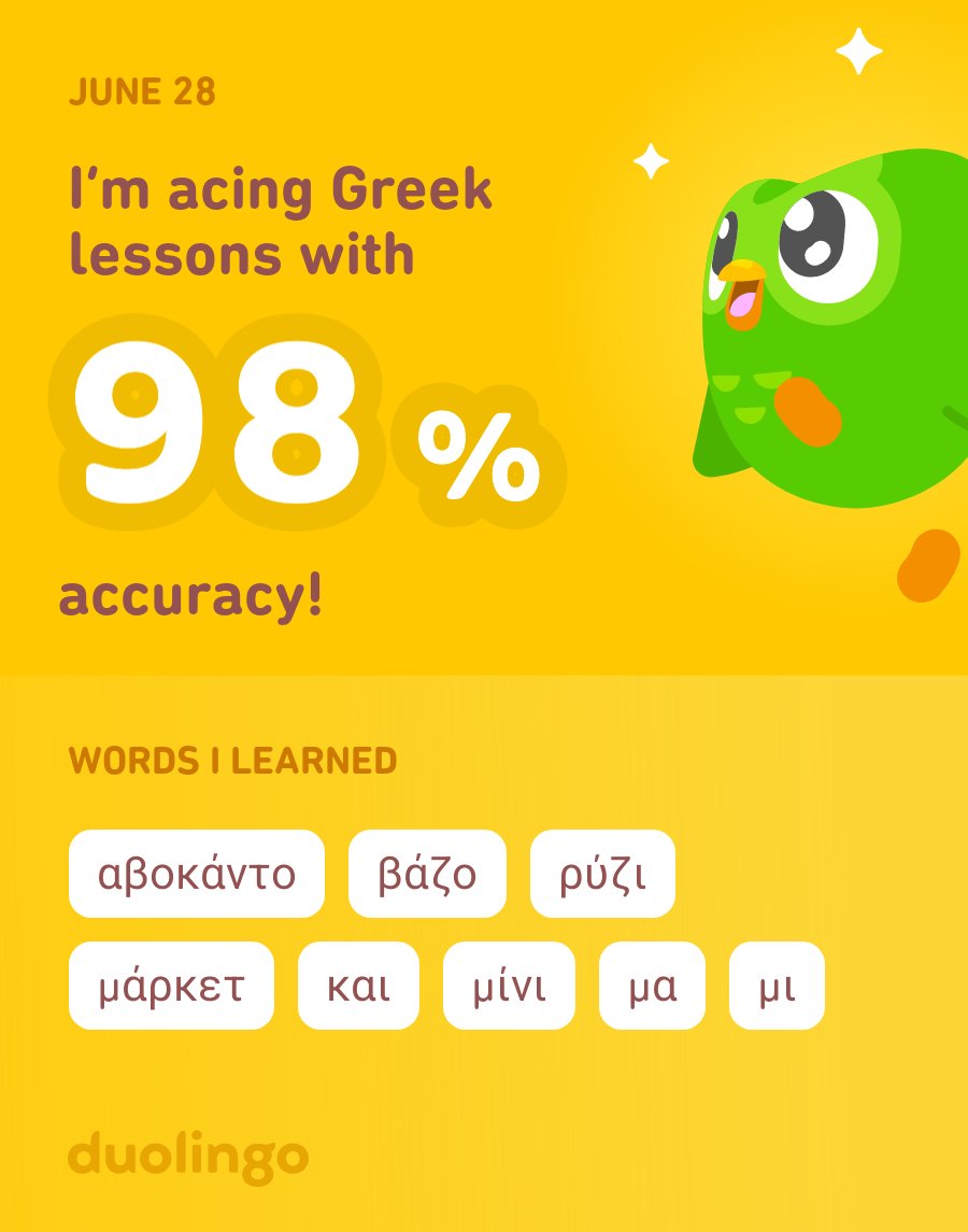 cwfernandes's tweet image. Saúde mental: aprender um novo idioma depois de adulto, reduz em até 30% a probabilidade de ter doenças neurodegenerativas!

Hoje tive mais uma aula fantástica de GREGO e tive um aproveitamento sensacional 🙂

🇬🇷🇬🇷🇬🇷🇬🇷🇬🇷🇬🇷

#grego #GreekClass #duolingo #saudemental