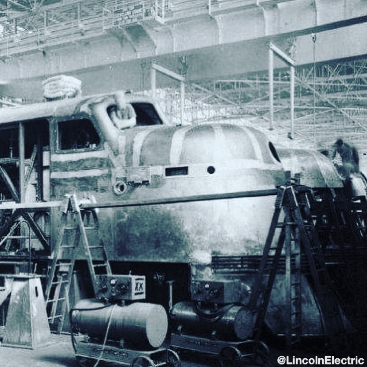 Flashback Friday® - All the fabricating on this diesel-electric streamliner locomotive was done with Lincoln Electric welders and electrodes. #FlashbackFriday #WeldRed #WeldRedNation