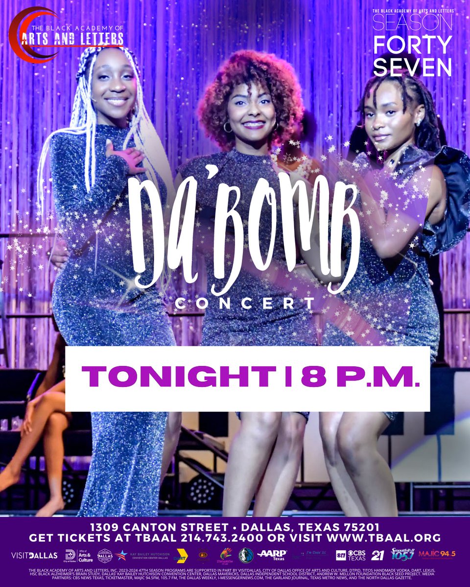 TBAAL's tweet photo. Are you ready for DA' BOMB - ist #Concert of the YEAR? โจ
TICKETS & INFO: 214.743.2400 | https://t.co/1Reydm08rN or https://t.co/yPEQcBGSow
TABLES & GROUP SALES: 214.743.2506 | audiencedevelopment@tbaal.org
#thingstodoindallas #visitdallas #tbaal #concert https://t.co/E9j806WW4B