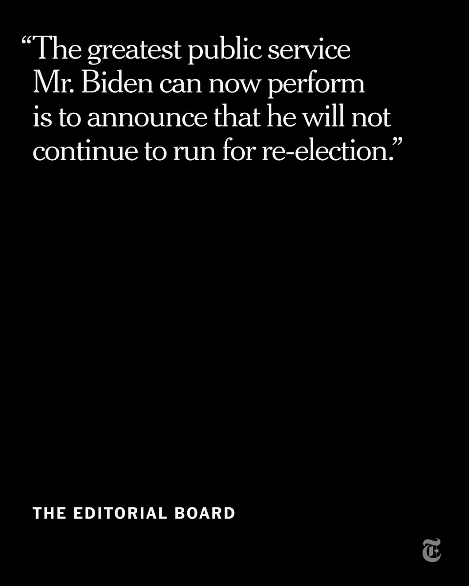 After Thursday's debate, writes the editorial board, voters "cannot be expected to ignore what was instead plain to see: Mr. Biden is not the man he was four years ago."

Read: nyti.ms/4bqk5ak