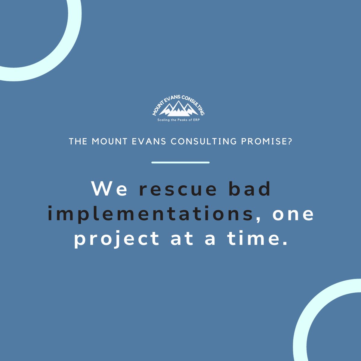 MountEvansCnslt's tweet image. Are you mid-project but watching your ERP implementation fail, or just need some guidance redirecting one that’s gone over timeline and budget?

We can help!

Curious how an #ERPimplementation rescue job works?

Get in touch with our team at MEC to talk strategy!
