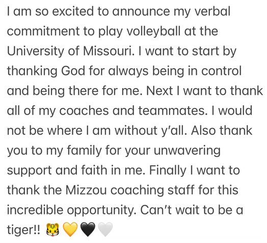 Can’t wait to be a Mizzou Tiger! <a href="/MizzouVB/">Mizzou Volleyball</a>