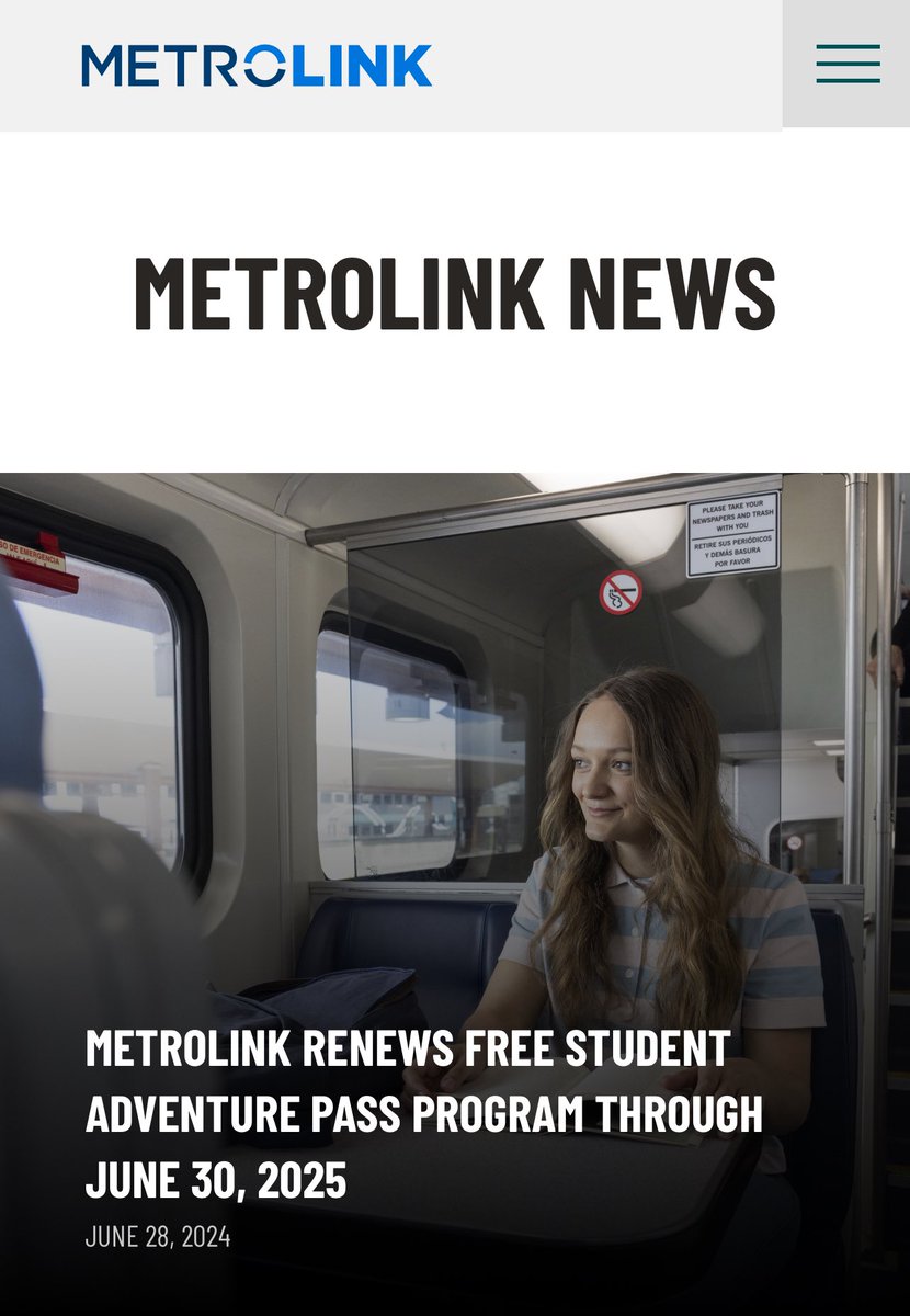 The riders have spoken and the powers that be agree! The Student Adventure Pass is officially extended for another year! #takethetrain #studentlife #studentsupport #studentsuccess

Catch the Full Story, Morning Glory: metrolinktrains.com/news/metrolink…