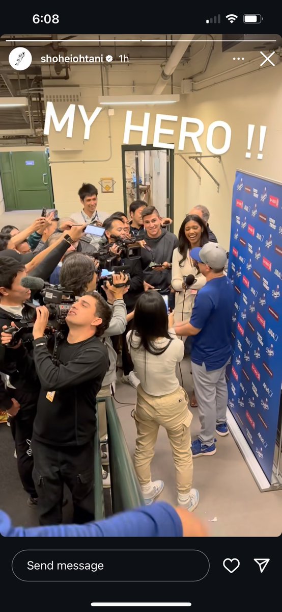 noahcamras's tweet photo. Shohei Ohtani shouted out Javier Herrera, the Dodgers ball boy that caught the baseball that was headed for Ohtani’s face.

Herrera spoke to reporters on Friday, and Ohtani posted a video of it on his Instagram calling him “My hero.” https://t.co/aoc2Kk8dXF