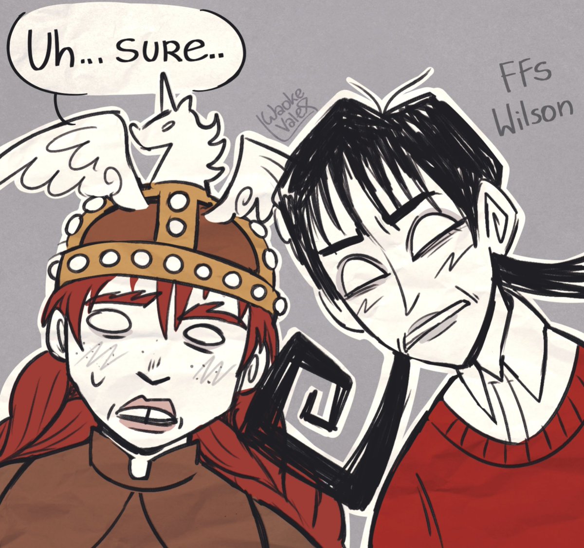WaiqiuV's tweet photo. Wilson third-wheeling, the prequel:
#dst #dontstarve #dstwilllow #dstwigfrid #willowfrid #dstwilson #wilsonpercicalhiggsbury https://t.co/lWRMg0NyFn