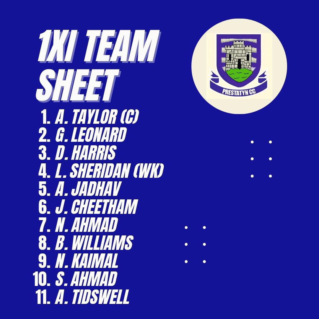 PrestatynCC's tweet photo. Your 1XI to take on @ParkfieldCC at Beach Close. 12pm start and the bar will be open!!
#forzapcc https://t.co/iwhCq0y0Tp