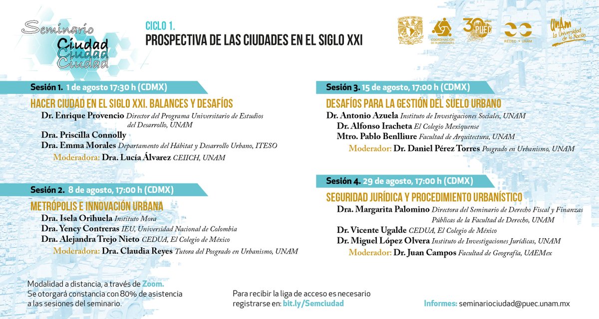 PUEC_UNAM's tweet photo. 📣 ¡Te esperamos el 📅 1° de agosto!
Ciclo 1 del Seminario Ciudad, Ciudad, Ciudad 🌇🌆🏙🌃. Está dedicado a la prospectiva de las ciudades en el siglo XXI.
A través de Zoom 💻
¡Regístrate! 👉🏾 https://t.co/bQeIDXMBcG
+ info👉🏾 https://t.co/Ain6zceLij https://t.co/MdlTKxekAJ