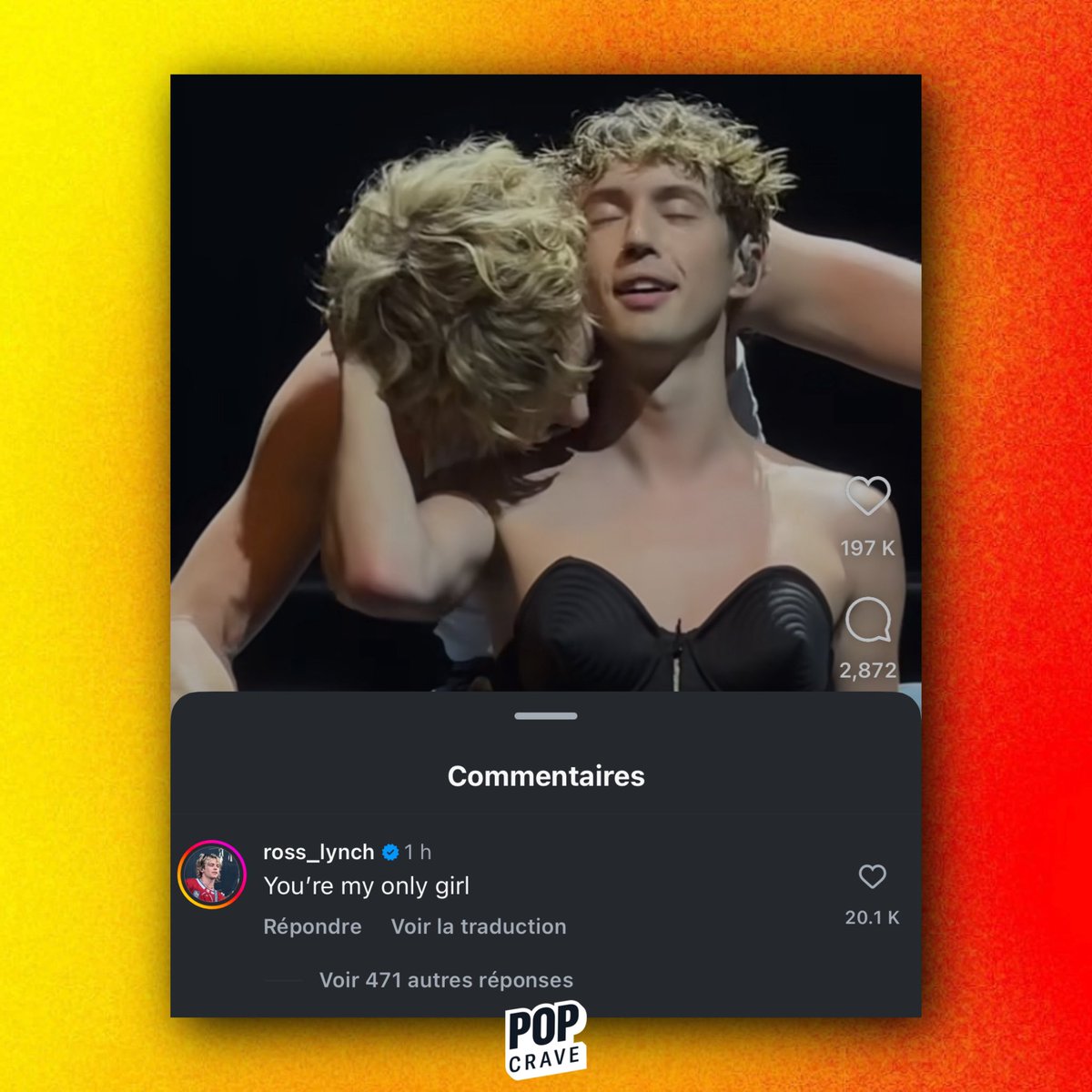 Ross Lynch leaves comment on Troye Sivan’s post:

“You’re my only girl”