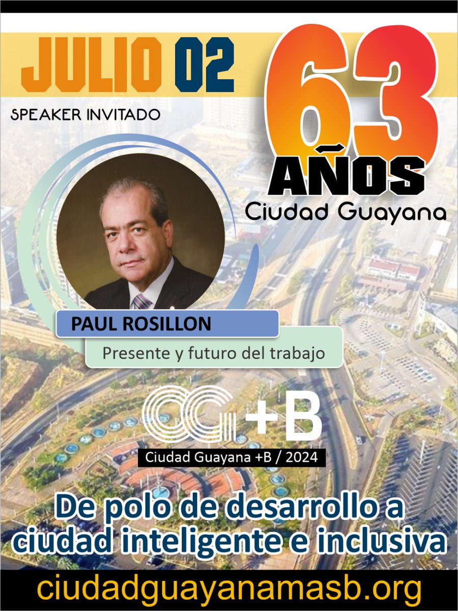 cdguayanamasb's tweet photo. ¡Atención! El foro virtual "Ciudad Guayana, energía del futuro: De polo de desarrollo a ciudad inteligente e inclusiva", a realizarse el 2 de julio vía YouTube, tendrá a Paúl Rosillón @paulrosillonr, quien hará su ponencia sobre Lo Laboral en la Era Digital.

¡No te lo pierdas! https://t.co/gw9KhjvDDd