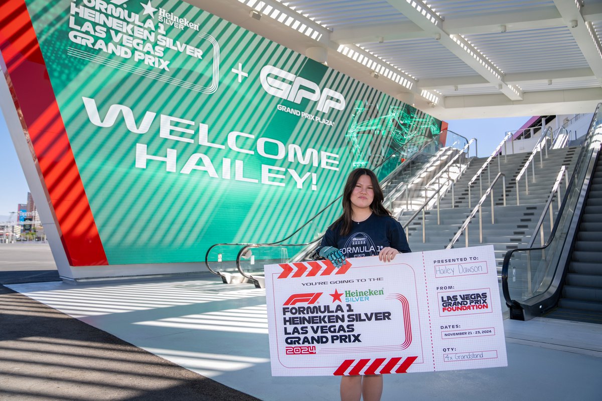F1LVComms's tweet photo. This morning we surprised Las Vegas local @Haileys_Hand during a tour of our pit building with tickets to the 2024 #LasVegasGP! She attended the tour with her family and @UNLV engineers who helped develop her robotic hand. https://t.co/WcVxkmbLPf