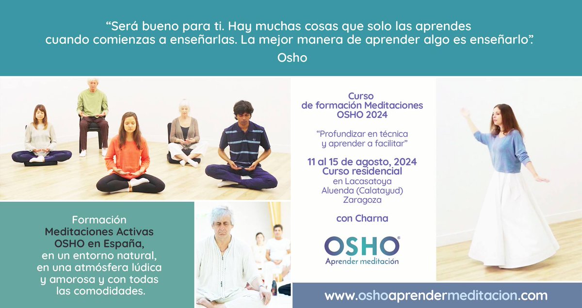 Cumplimos el sueño de vincular un Curso de Formación con la celebración del Festival
Los 4 primeros días podrás tomar parte en la FORMACIÓN MEDITACIONES ACTIVAS #OSHO 11 al 15/Agosto. 
Seguido 15 AL 18 OSHO Festival
Vacaciones meditativas soñadas.
Info:
bit.ly/FormacionOSHOF…