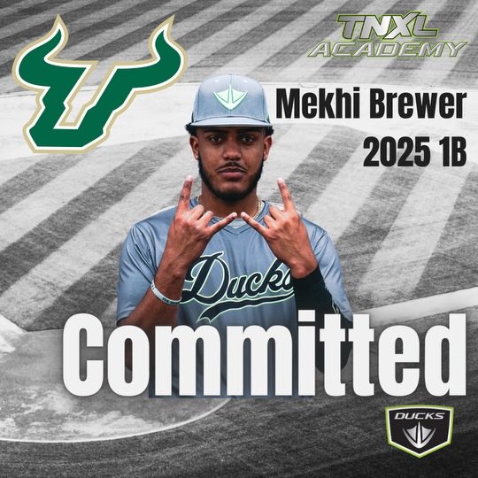 Congrats to ‘25 1B Mekhi Brewer on his commitment to USF. This is a big time power bat! ⁦<a href="/TNXLAcademy/">TNXL Academy Ducks</a>⁩ ⁦<a href="/Mekhi_10/">mekhi Brewer</a>⁩ ⁦<a href="/TheCanesBB/">Canes Baseball</a>⁩ ⁦<a href="/USFBaseball/">USF Baseball</a>⁩