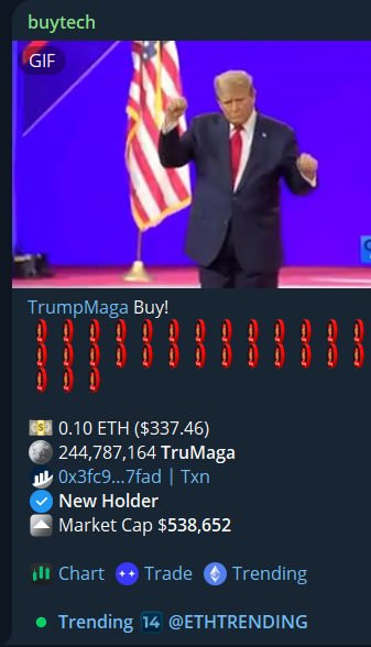 trumpmagahat's tweet photo. We are on #ETH trending now Fam 

Let's go #TruMAGA 

#TruMAGA #SBC24 #SaitaChainEcosystem #MEXC #Trump2024 https://t.co/3qldaLh92q