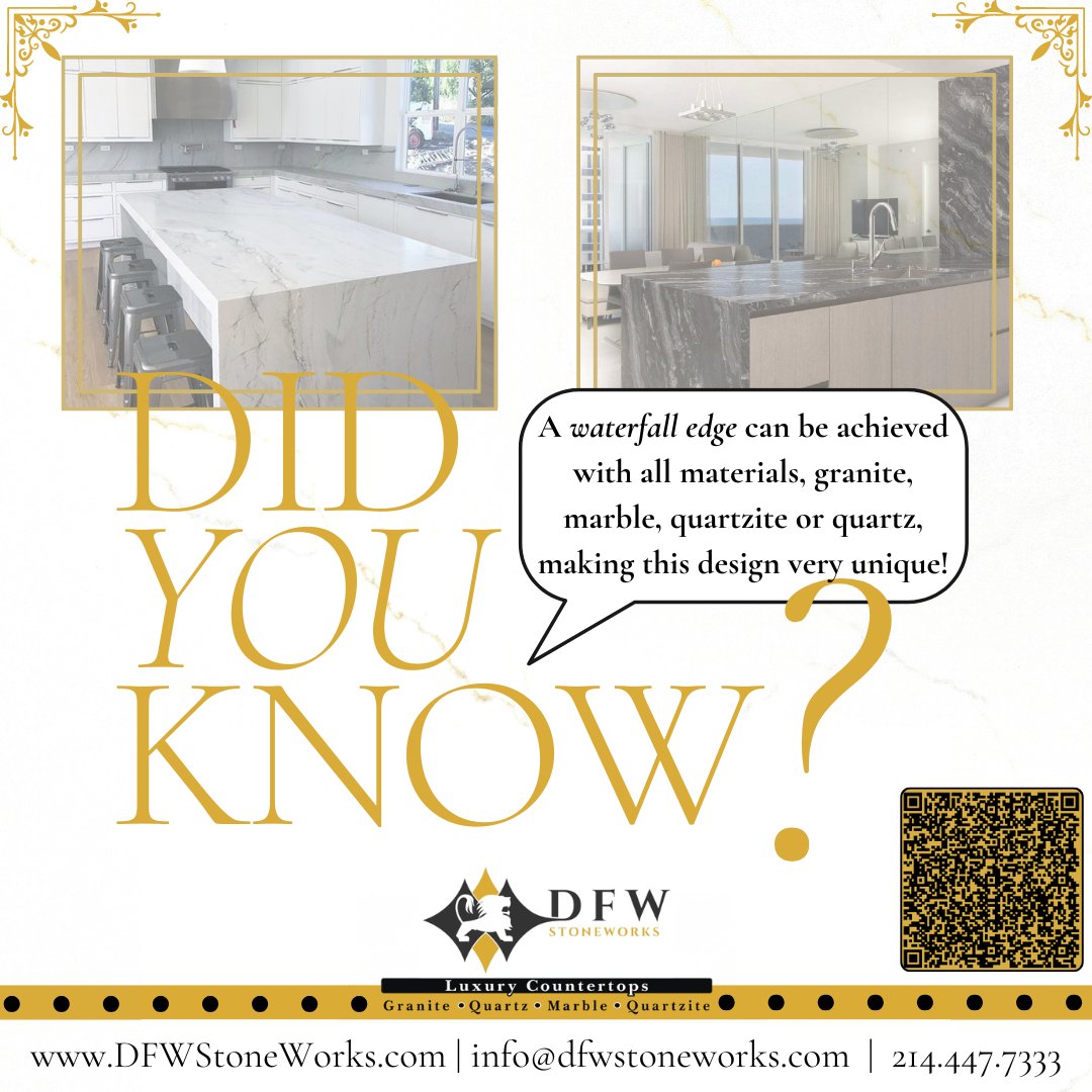 dfwStoneWorks's tweet image. 💡Explore elegant #WaterfallEdges at #DFWStoneWorks! Perfect for kitchens &amp;amp; bathrooms, these seamless transitions add modern flair &amp;amp; visual impact. 

Visit our showroom for expert advice on transforming your space with #CustomStone solutions.

#RyanMorganRES #HomeDesign #VisitUs