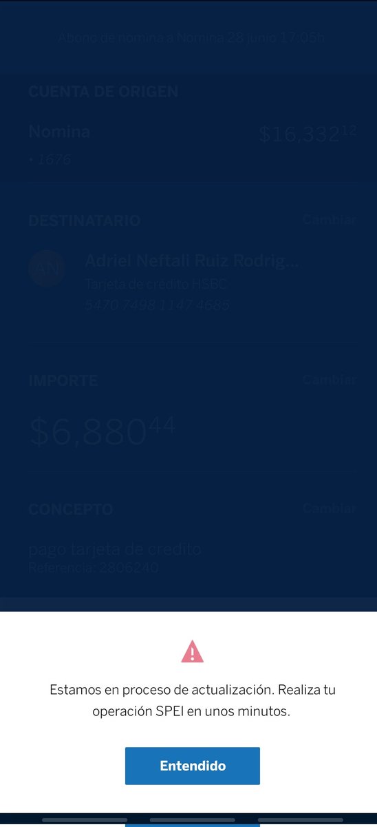 iscAdriel's tweet photo. @BBVA_Mex necesito pagar la tarjeta de crédito de otro banco, vence este fin de semana.
No me deja hacer el SPEI.
Quién se hará responsable del interés moratorio que se genere?
#BBVA #failed https://t.co/hNHmRBNdMK