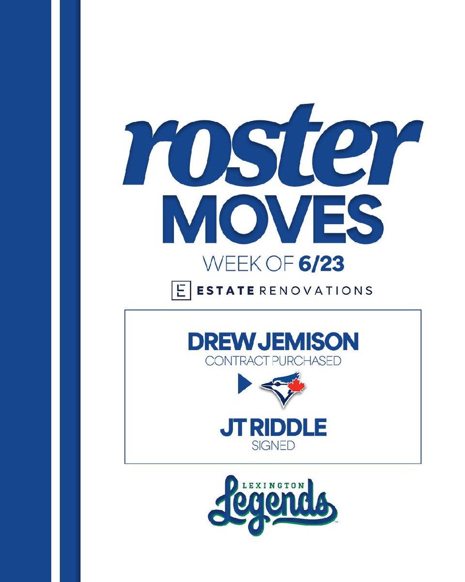 Major moves this week!

Drew Jemison's legend continues! Congrats Drew on your move to the Blue Jays. 

And welcome home to the Legends JT Riddle!
