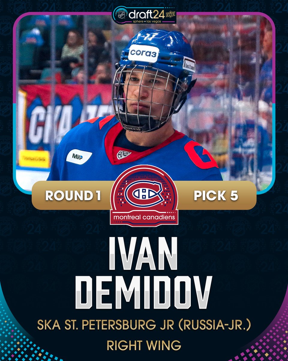 Bienvenue, Ivan! 🔵⚪️🔴

The <a href="/CanadiensMTL/">Canadiens Montréal</a> have selected Ivan Demidov with the fifth overall pick in the 2024 #NHLDraft!