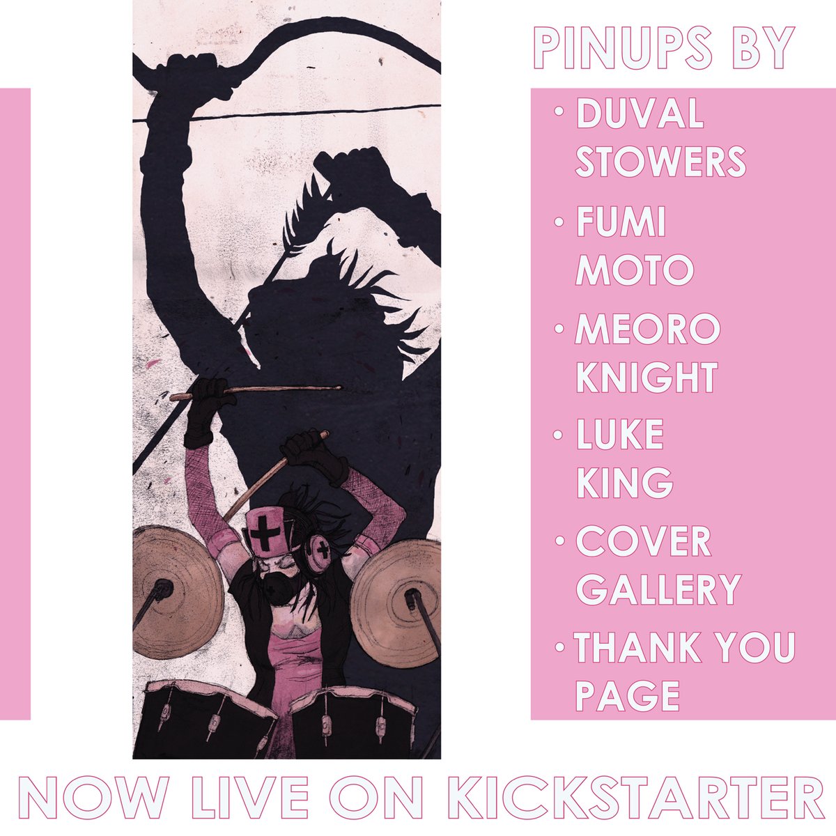 HiconMedia's tweet photo. Less than 2 hours left! 2nd stretch goal unlocked! Each physical copy of Pink Power #2 will now be upgraded to a 32 page Premium Edition with 10 extra pages of content including this pinup by Luke King. https://t.co/ElvsY9NU6O https://t.co/5eVMS8PZbK