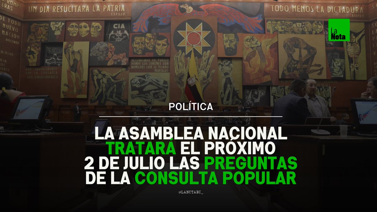 #URGENTE | El primer debate para aplicar las reformas de la consulta popular se realizó el 10 de junio, permitiendo a los legisladores proponer modulaciones. 

Carlos Vera, presidente de la comisión ocasional, anunció que el segundo debate será el martes 2 de julio.

#SigueLaNota