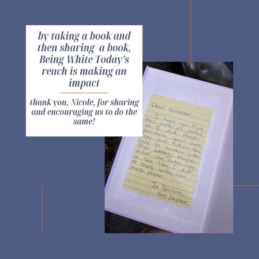 shellytochluk's tweet photo. At our paperback/audiobook launch event, one of our guest speakers shared her experience of placing Being White Today in Free Little Libraries.
#socialjustice #antiracism #community #beingwhitetoday #author #racialidentity #freelittlelibraries https://t.co/MTfHGDjaNf
