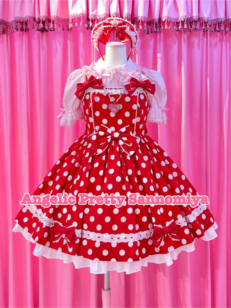 海外ブランドアウトレット通 Angelic Pretty ポルカドットジャンパースカートアカ ワンピース