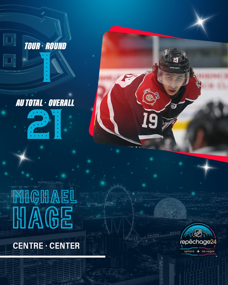 CanadiensMTL's tweet image. Blackjack! Avec le 21e choix au total, les Canadiens sélectionnent Michael Hage!

Blackjack! The Canadiens select Michael Hage at No. 21!

#GoHabsGo | #RepêchageLNH | #NHLDraft