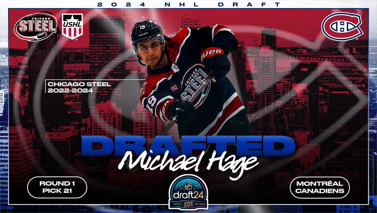 ChicagoSteel's tweet photo. 𝐇𝐀𝐆𝐄 𝐓𝐎 𝐌𝐎𝐍𝐓𝐑𝐄𝐀𝐋

With the 21st overall pick in the 2024 #NHLDraft, the Montreal Canadiens select Steel alum Michael Hage! 🐍

#FeelSteel | #GoHabsGo https://t.co/hjhDsF4rIb