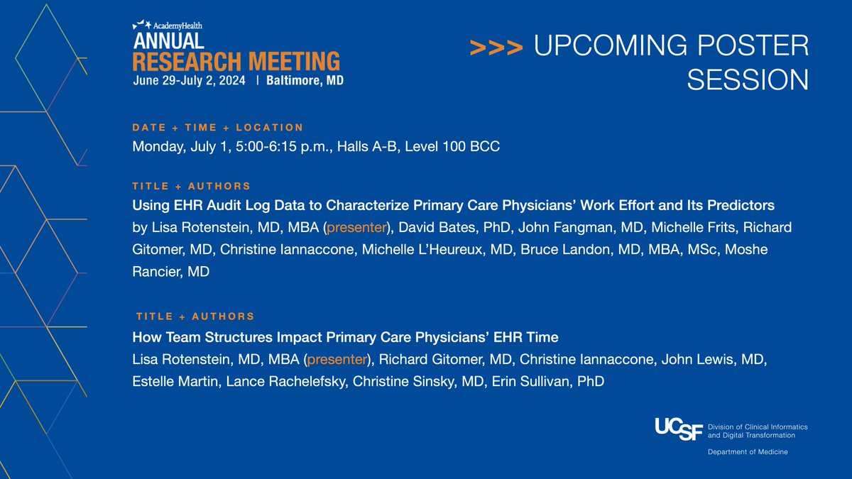 CLIIR-UCSF (@cliir_ucsf) on Twitter photo .<a href="/LisaRotenstein/">Lisa Rotenstein MD</a> will double up at today's poster sessions at 9:30am *and* at 5pm. Come learn about her amazing portfolio on the primary care physician workload! <a href="/AcademyHealth/">AcademyHealth</a> #ARM24 .<a href="/LisaRotenstein/">Lisa Rotenstein MD</a> will double up at today's poster sessions at 9:30am *and* at 5pm. Come learn about her amazing portfolio on the primary care physician workload! <a href="/AcademyHealth/">AcademyHealth</a> #ARM24