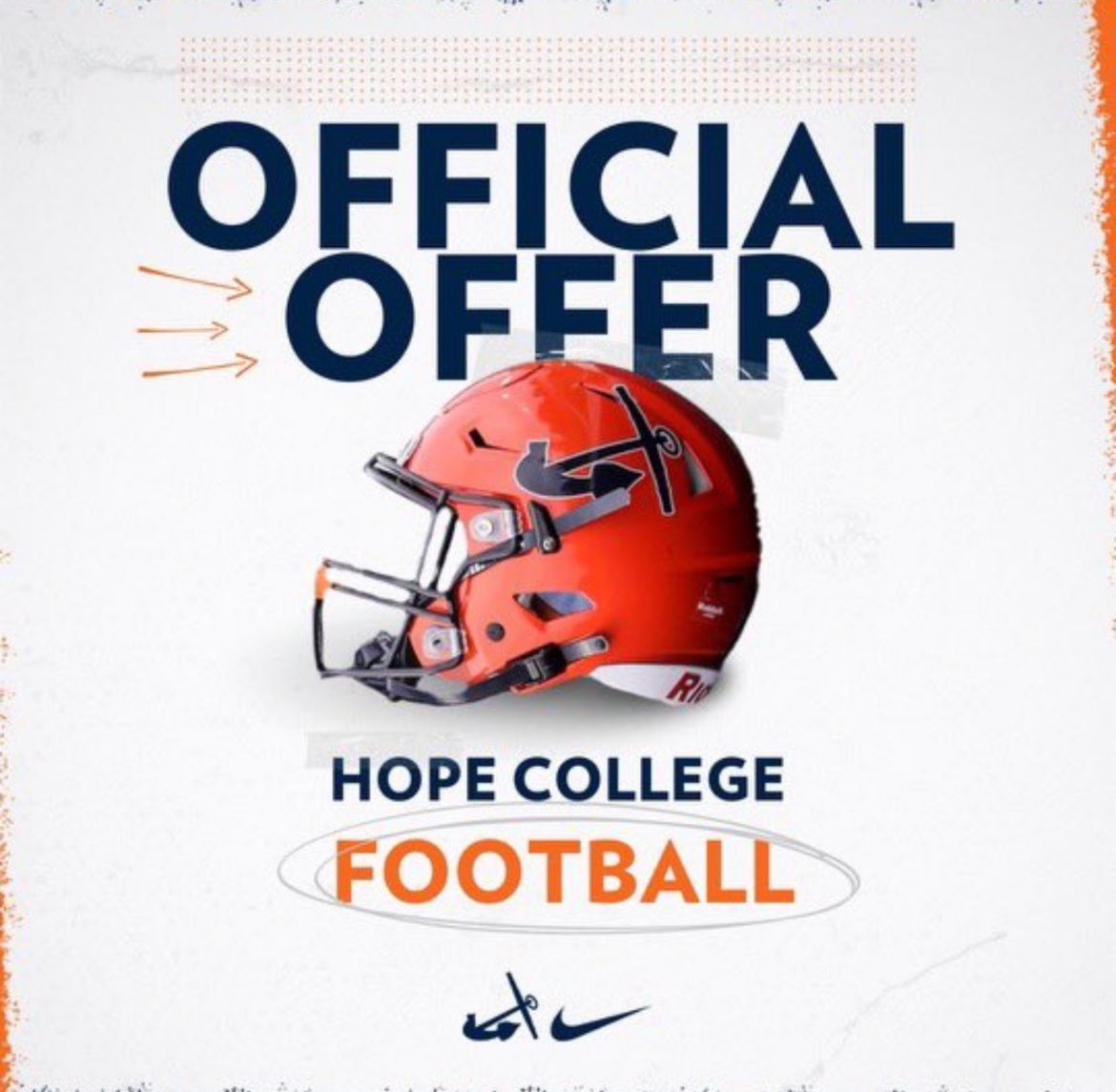 After a conversation with <a href="/PStuursm/">Peter Stuursma</a>, i have received my first offer from Hope College! Thank You🧡💙!  <a href="/HopeCollegeFB/">Hope College Football</a> <a href="/Coach_HThompson/">Hunter Thompson</a> <a href="/wopanthers/">West Ottawa Panthers</a> <a href="/wopantherscoach/">Pat Collins</a> <a href="/_CoachNewton/">Nick Newton</a>