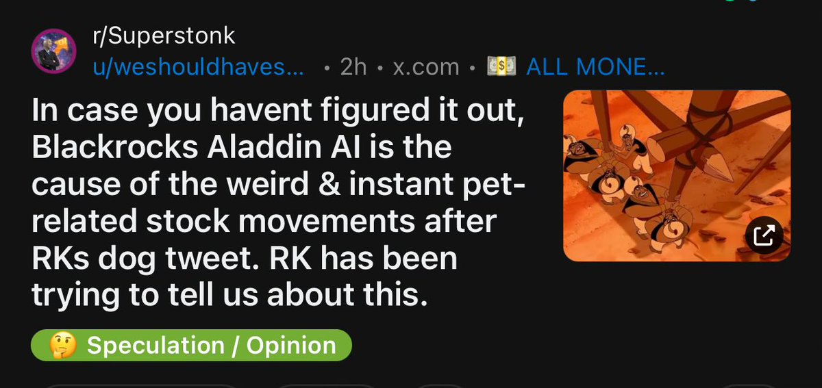 ShaunFitzzzy's tweet photo. RKs Aladdin tweet possibly a reference to Blackrock’s AI?

$GME #GME https://t.co/2QPlbwbpAd