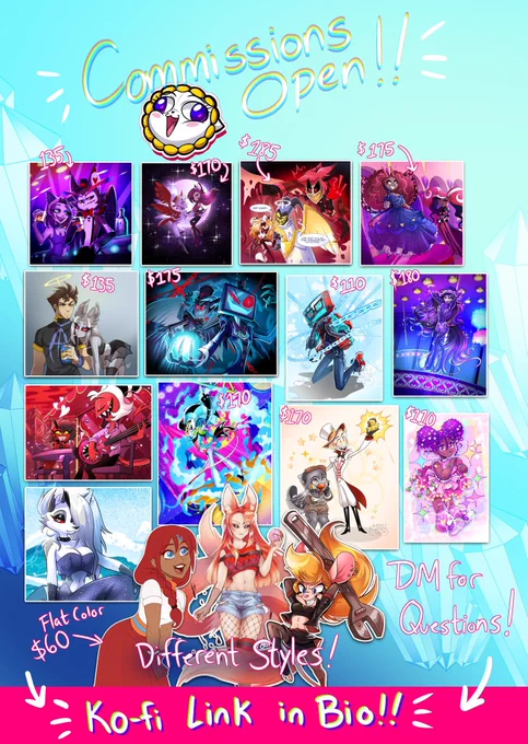 Just to clarify my comms are still closed atm but heres the price list for ppl asking: