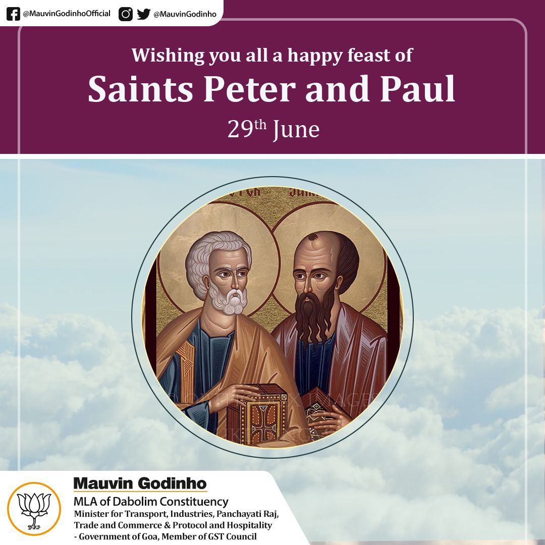 MauvinGodinho's tweet photo. Wishing everyone a blessed #Feast of Saints Peter and Paul. May their teachings of faith, courage, and compassion inspire us to live with love and integrity.
#HappyFeast #FeastOfSaintsPeterAndPaul #MauvinGodinho #DabolimFirst #Dabolim #Goa https://t.co/Fz9cVHF4IT