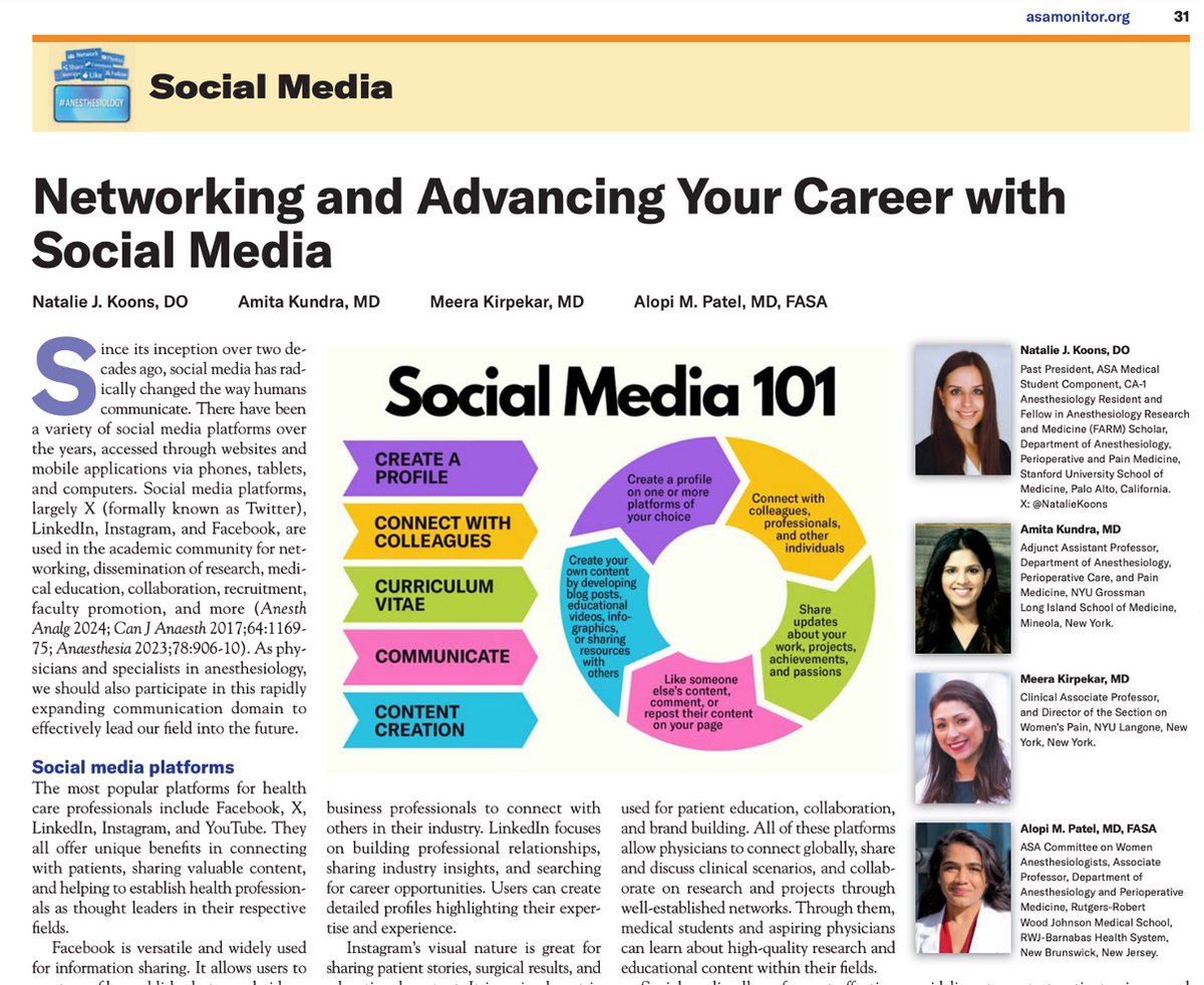 Natalie Koons, DO (@nataliekoons) on Twitter photo Check out our latest <a href="/ASAMonitor/">ASA Monitor</a> article, "Networking and Advancing Your Career with Social Media." Super excited to share this work about the importance of social media in networking for the field of #anesthesiology! 🥳
pubs.asahq.org/monitor/articl… Check out our latest <a href="/ASAMonitor/">ASA Monitor</a> article, "Networking and Advancing Your Career with Social Media." Super excited to share this work about the importance of social media in networking for the field of #anesthesiology! 🥳
pubs.asahq.org/monitor/articl…