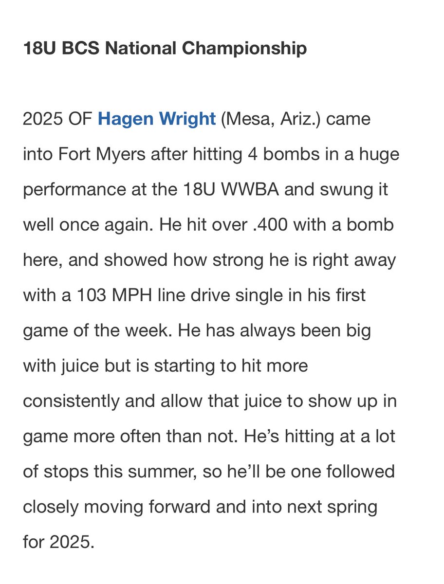 CreamRecruiter's tweet image. @HagenWright1 has been hitting 💣’s, and throwing runners out on a line with that bazooka he carries around. 6ft5 220 and will be a RF @MLBDraft prospect next year.  If your a @MLB scout covering AZ and you like legit RF prospects then this is one you need to see next spring at…